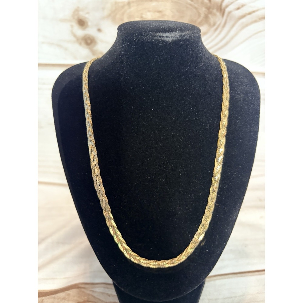 Vintage‎ Gold Tone Twisted Herringbone Chain Necklace Statement Chain